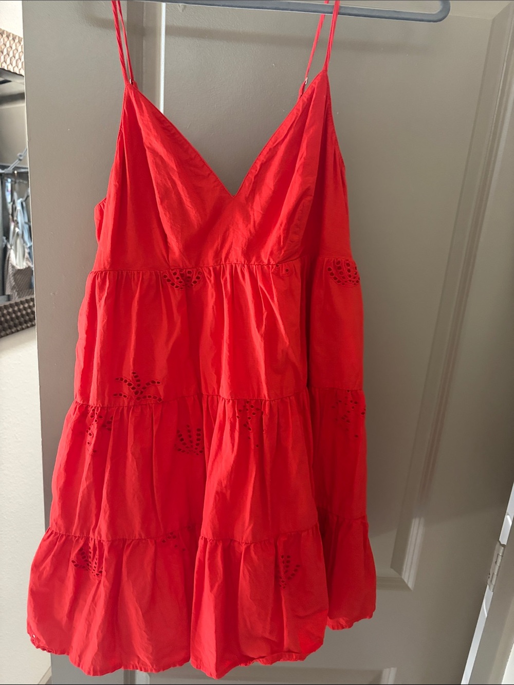 LOFT Red Tiered Spaghetti-Strap Mini Dress